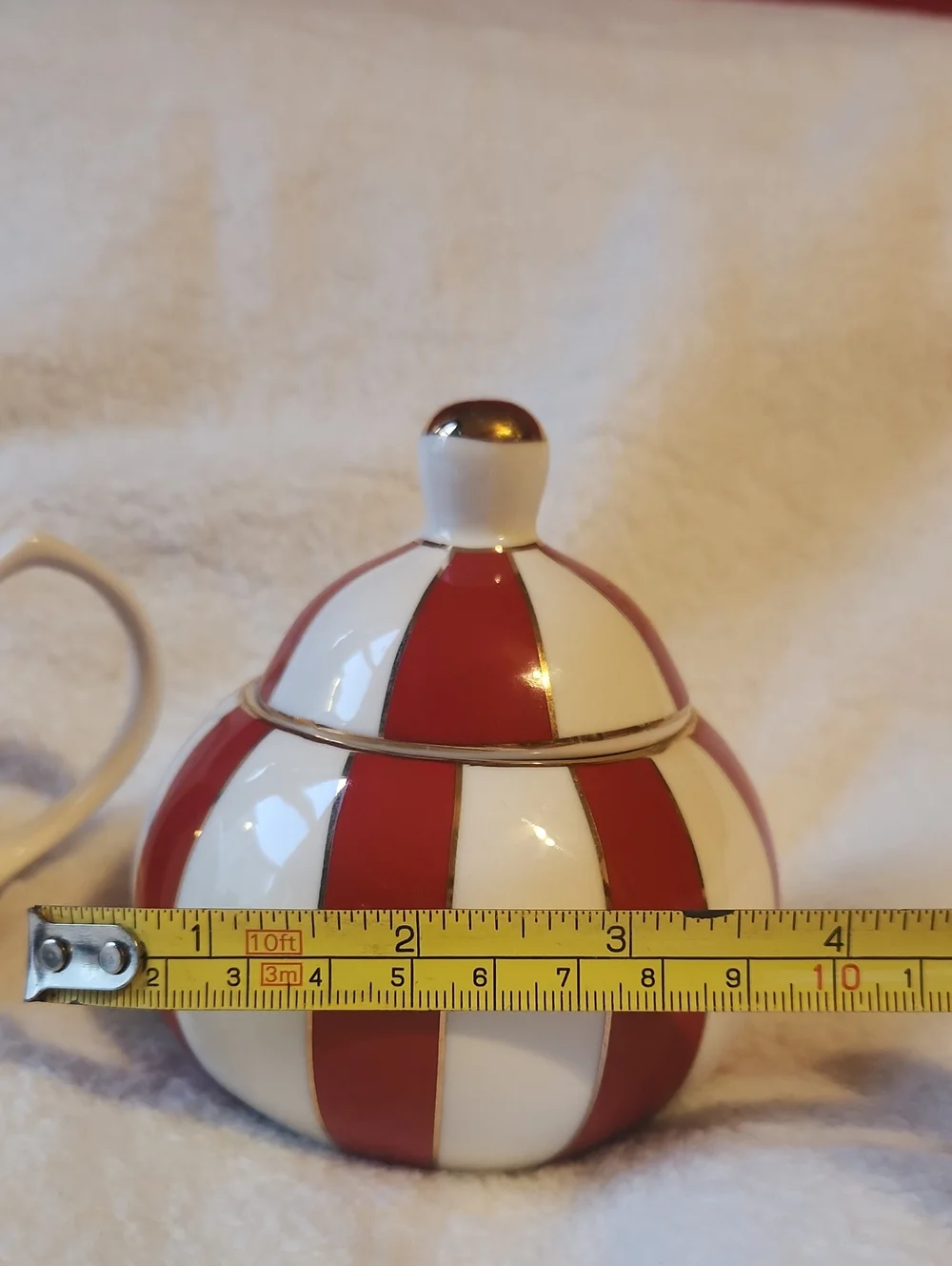 Grace Teawear, Fine Porcelain, Red and White Striped Creamer and Sugar Set